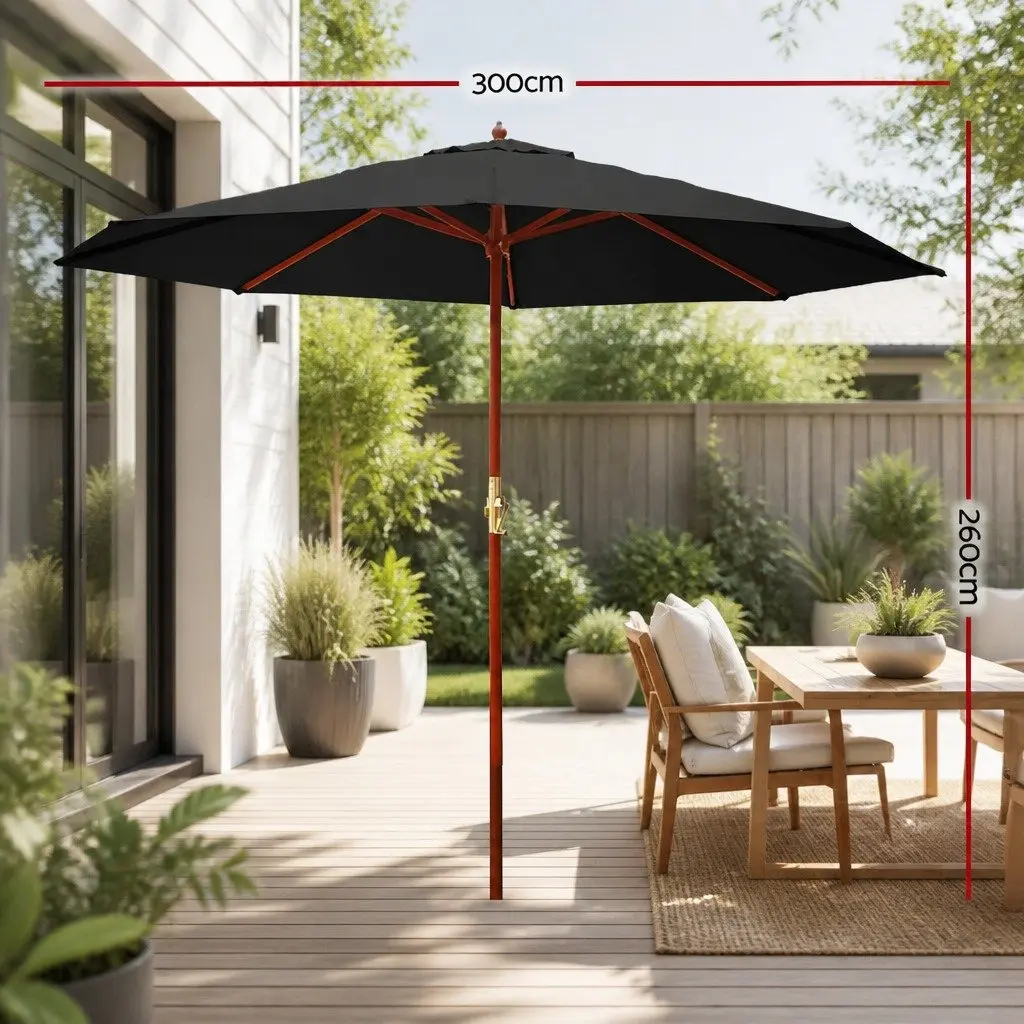 Outdoor Umbrella 3m Centre Post Pole Octagonal Canopy Beach Garden Patio Black