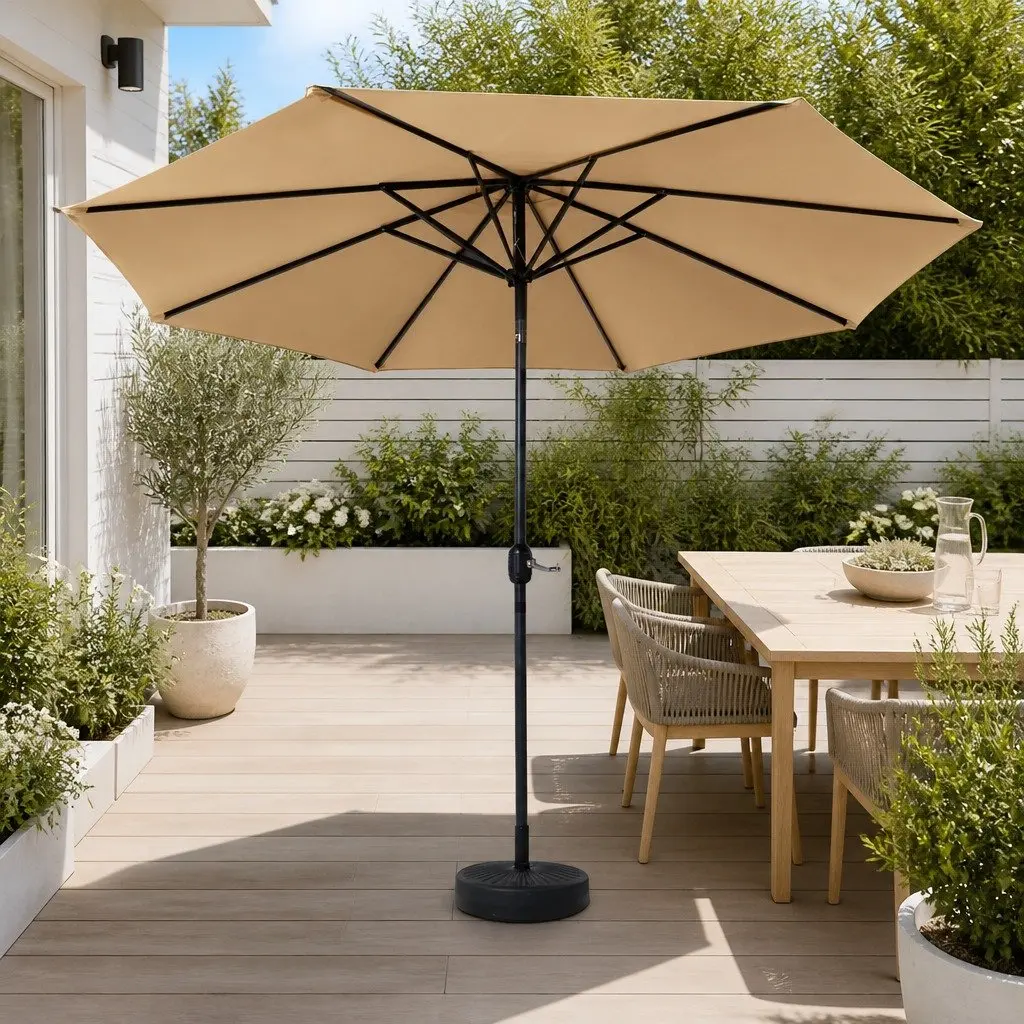 Outdoor Umbrella for Garden Patio 3m Centre Post Octagonal Canopy UV50+ Tilt Beige