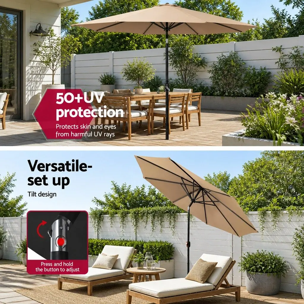 Outdoor Umbrella for Garden Patio 3m Centre Post Octagonal Canopy UV50+ Tilt Beige
