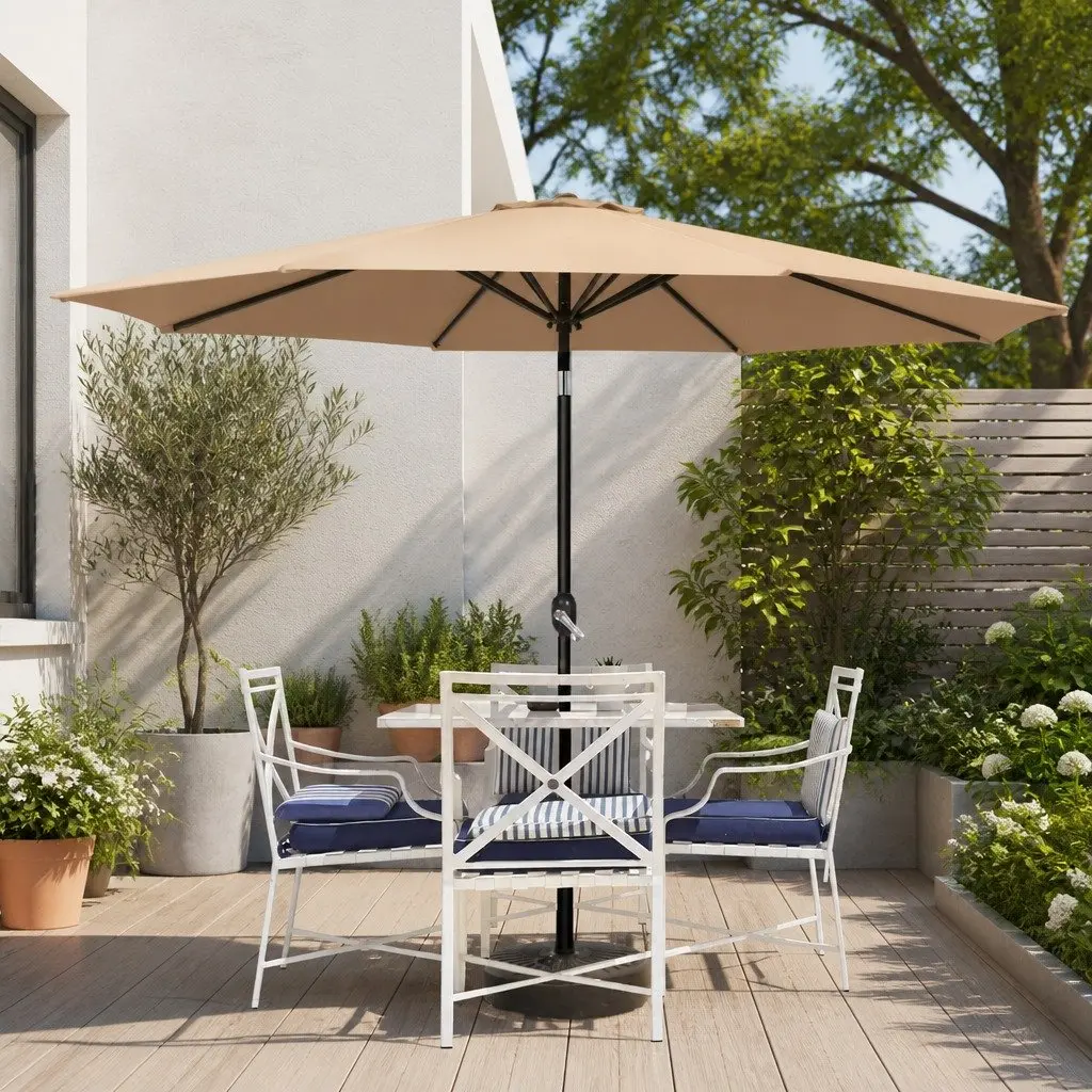 Outdoor Umbrella for Garden Patio 3m Centre Post Octagonal Canopy UV50+ Tilt Beige