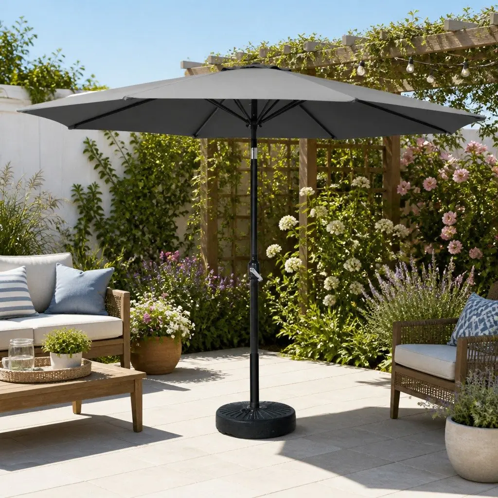 Outdoor Umbrella Garden Patio 3m Octagonal Centre Post Shade UV50+ Charcoal