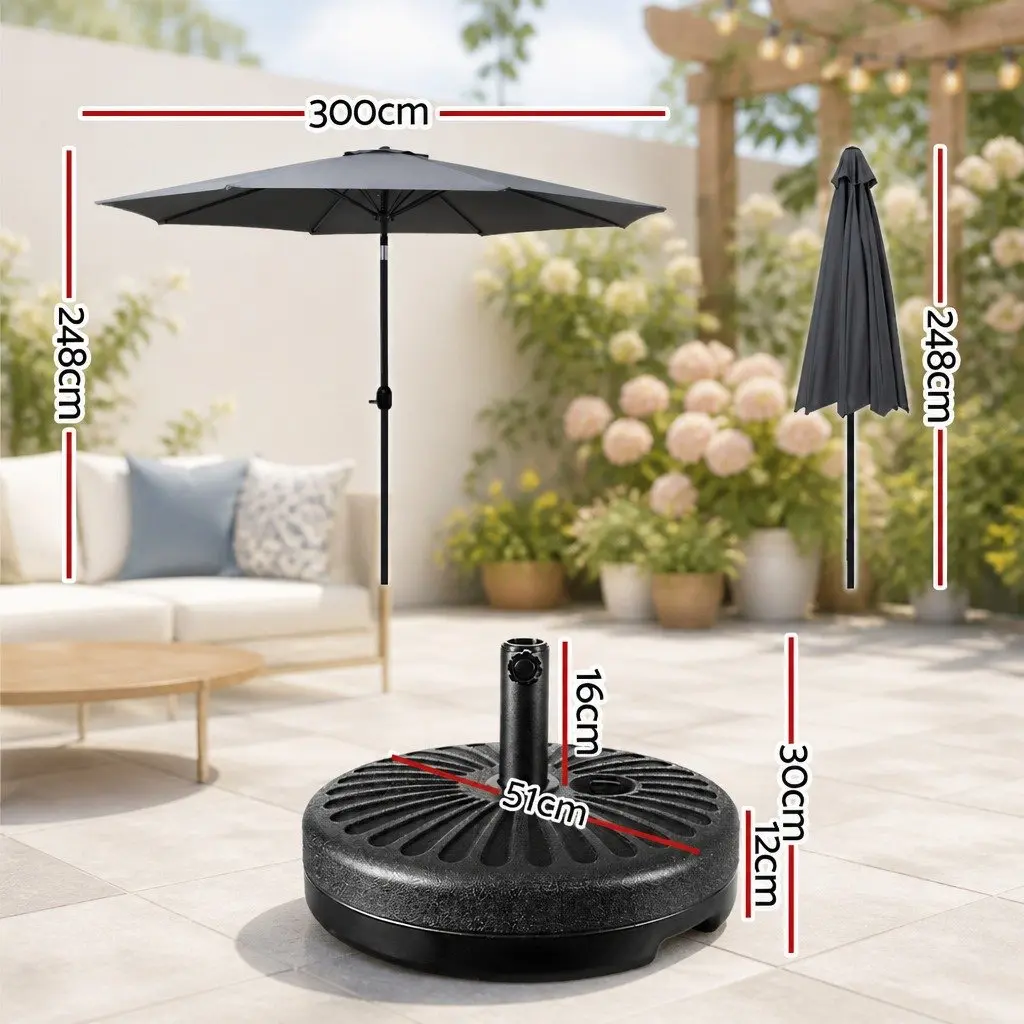 Outdoor Umbrella Garden Patio 3m Octagonal Centre Post Shade UV50+ Charcoal