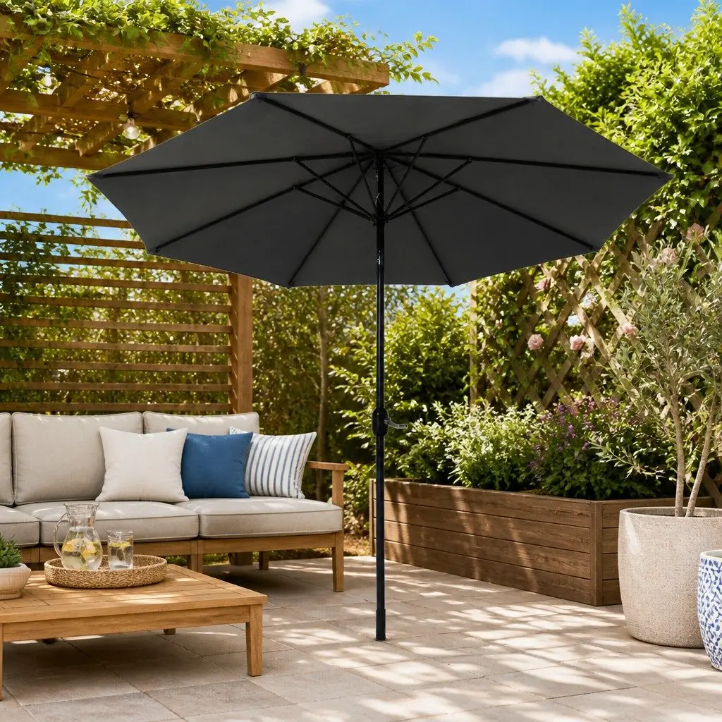 Outdoor Umbrella Garden Patio 3m Octagonal Centre Post Shade UV50+ Charcoal