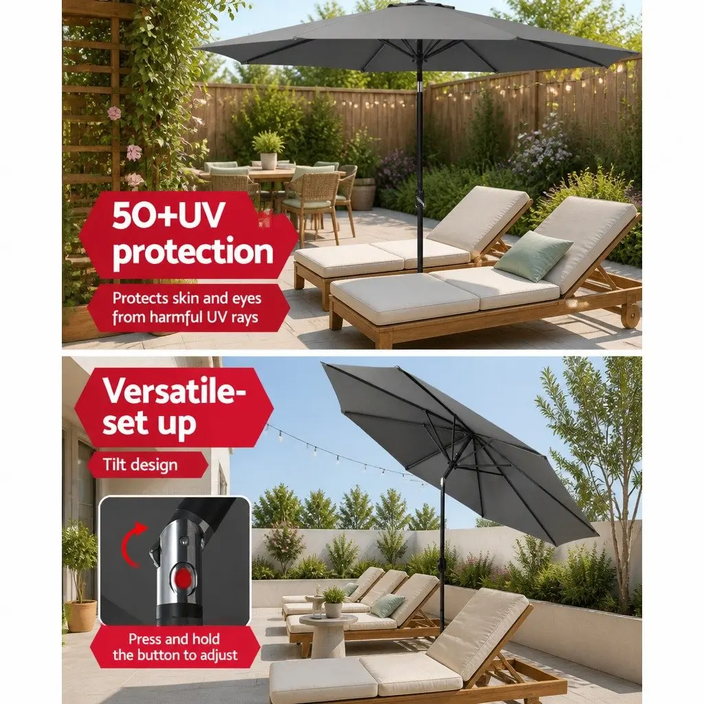 Outdoor Umbrella Garden Patio 3m Octagonal Centre Post Shade UV50+ Charcoal