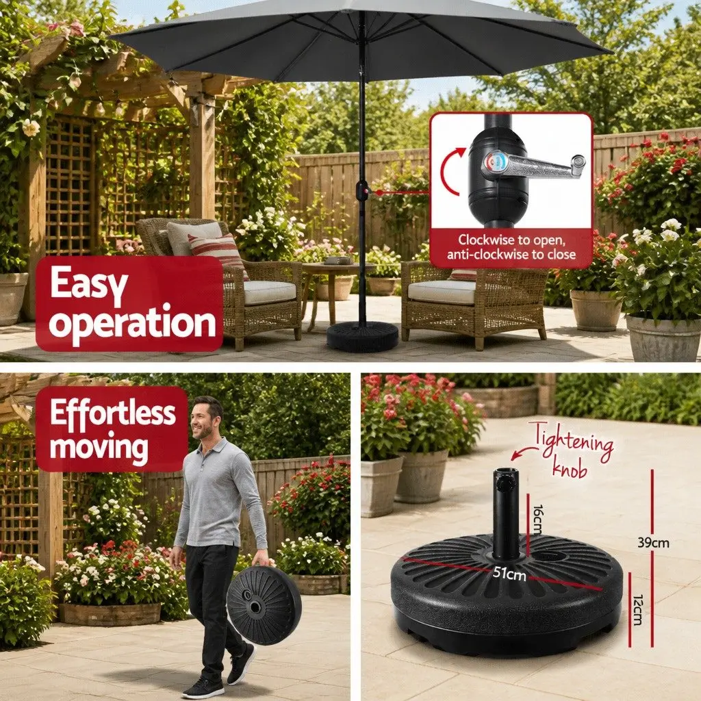 Outdoor Umbrella Garden Patio 3m Octagonal Centre Post Shade UV50+ Charcoal