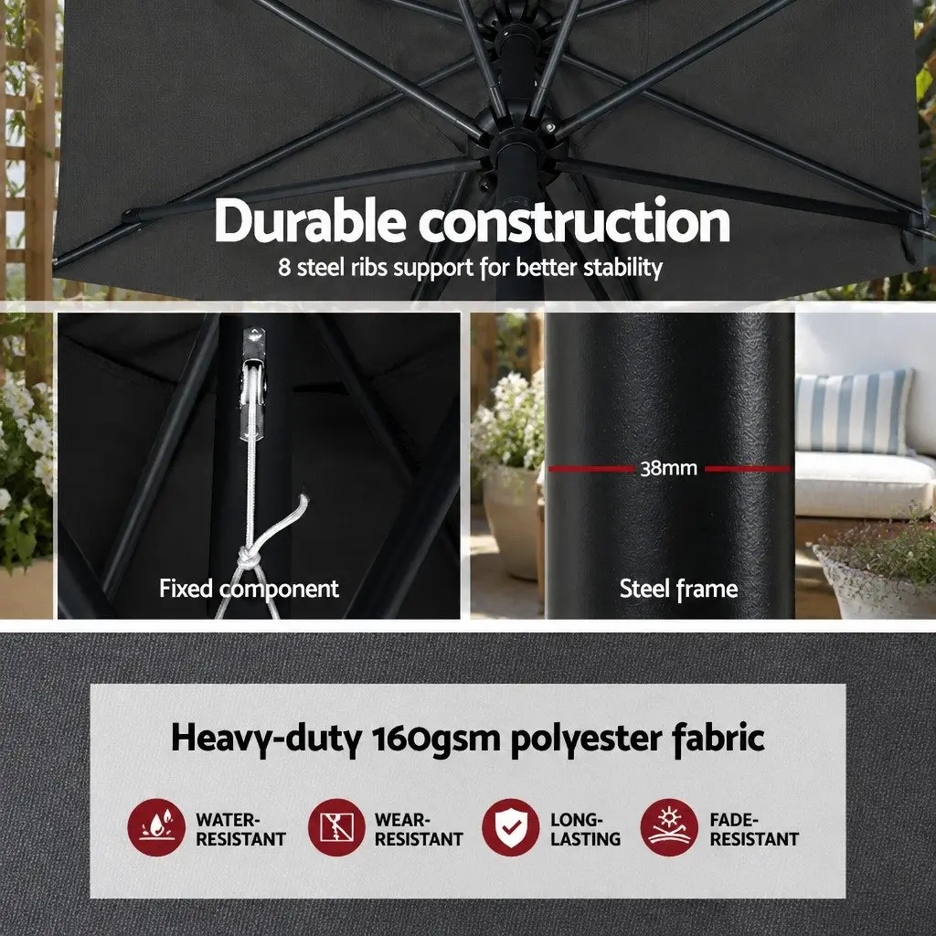 Outdoor Umbrella Garden Patio 3m Octagonal Centre Post Shade UV50+ Charcoal
