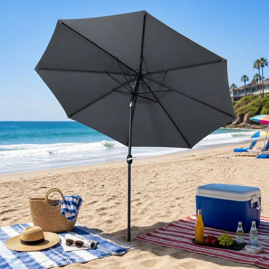 Outdoor Umbrella Garden Patio Beach 3m Centre Post Octagon Canopy Tilt