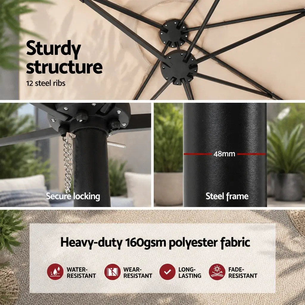 Outdoor Umbrella for Garden Patio 4.57m Beige Black Double-Sided Canopy with Heavy-Duty Base