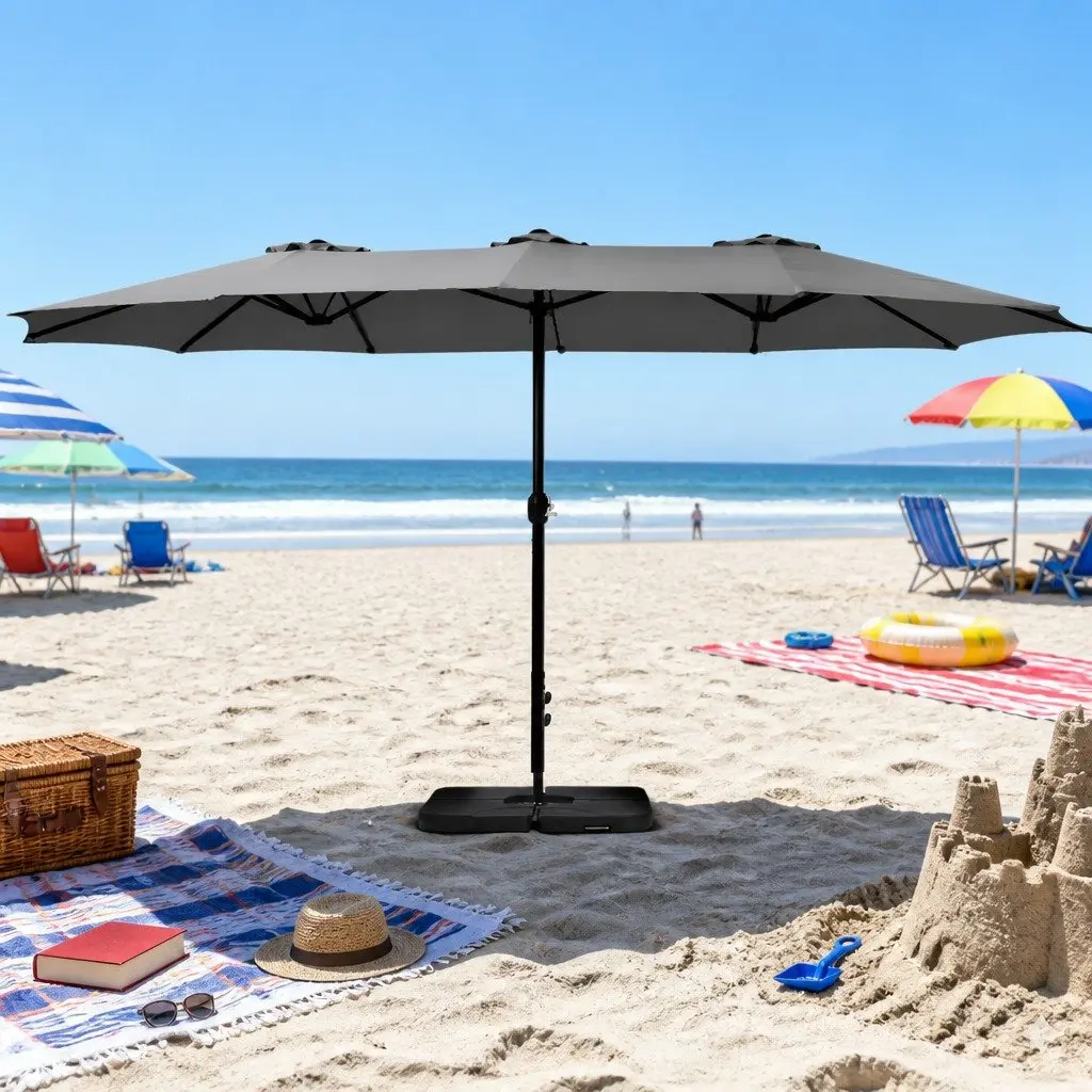 Outdoor Umbrella Double-Sided Patio Garden Sunshade 4.57m with Base Stand