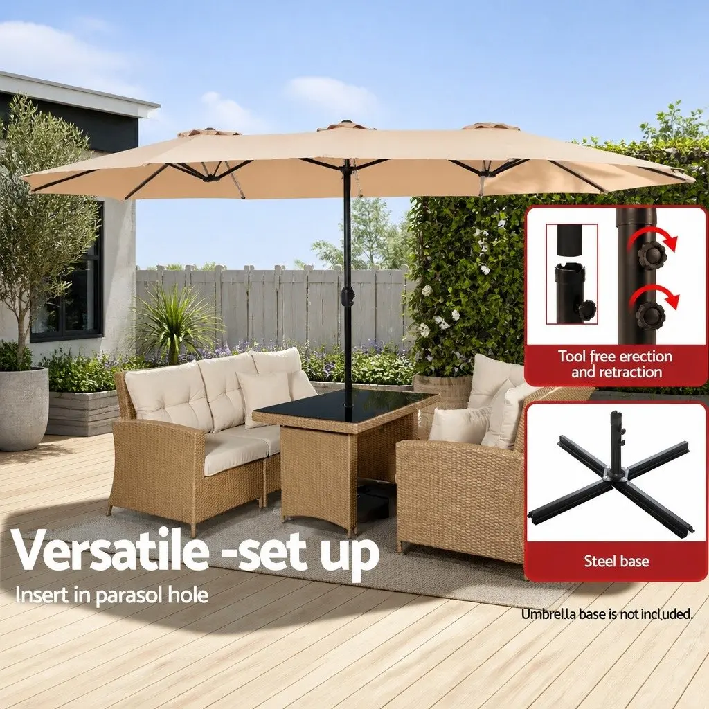 Outdoor Umbrella Garden Beach 4.57m Centre Post Beige Sunshade Tilt Canopy