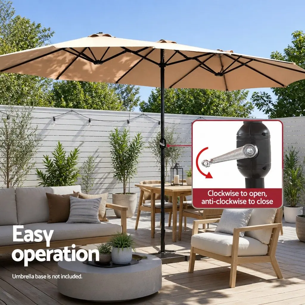 Outdoor Umbrella Garden Beach 4.57m Centre Post Beige Sunshade Tilt Canopy