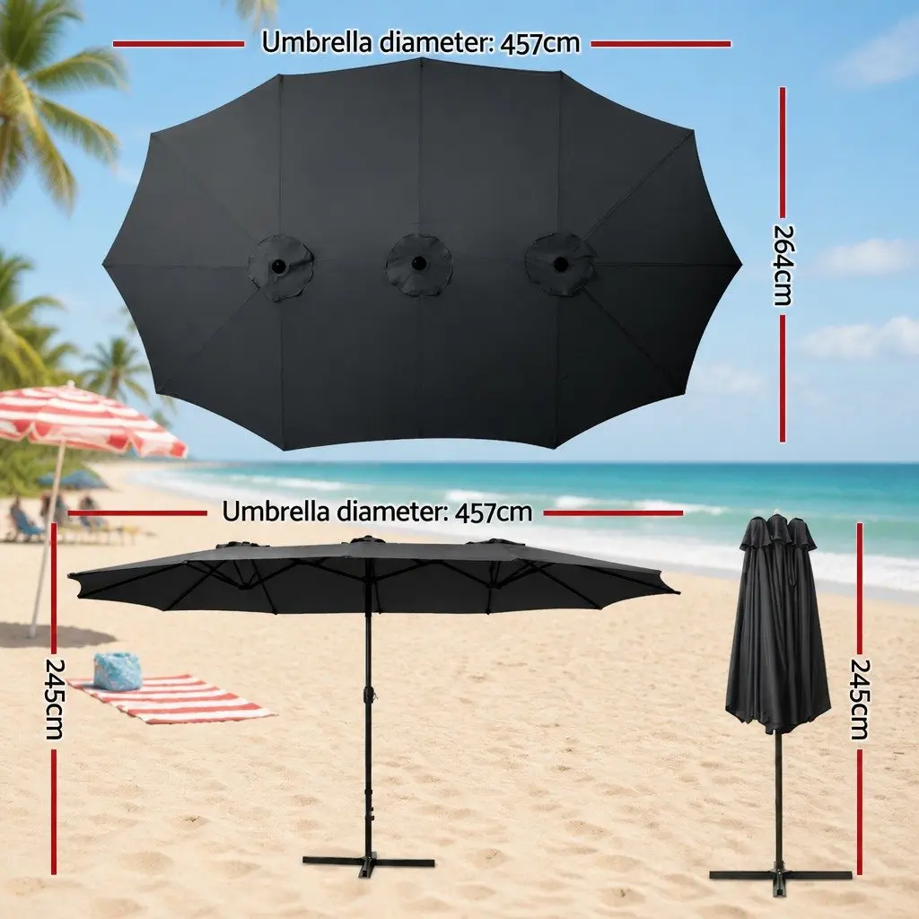 Outdoor Umbrella 4.57m Centre Post Beach Garden Tilt Canopy Black Shade