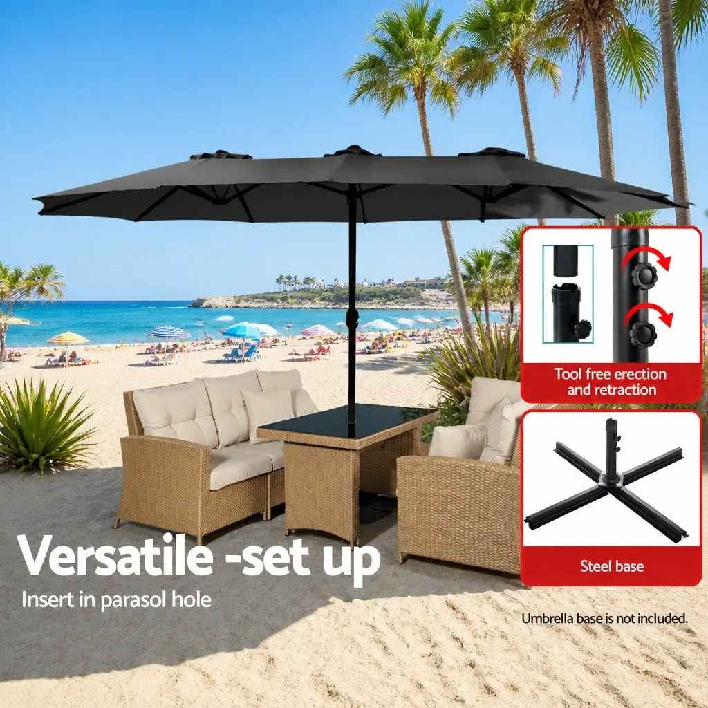 Outdoor Umbrella 4.57m Centre Post Beach Garden Tilt Canopy Black Shade