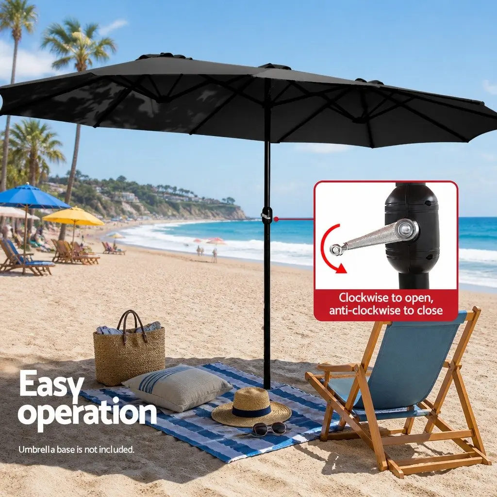 Outdoor Umbrella 4.57m Centre Post Beach Garden Tilt Canopy Black Shade