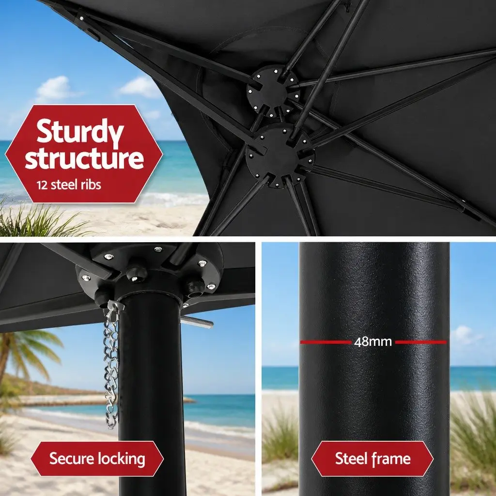 Outdoor Umbrella 4.57m Centre Post Beach Garden Tilt Canopy Black Shade