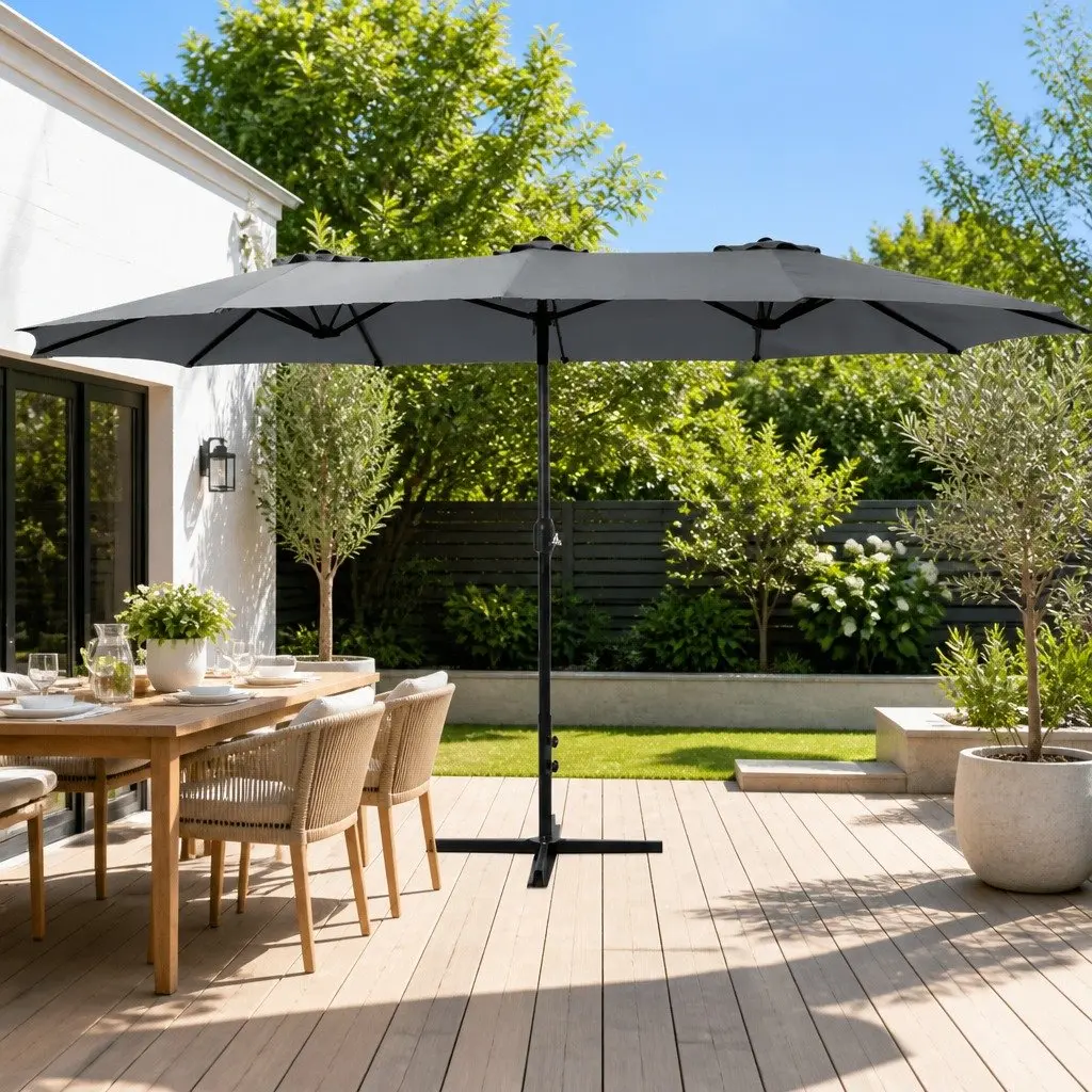 Outdoor Umbrella for Garden Patio Beach 4.57m Charcoal Dodecagon Canopy
