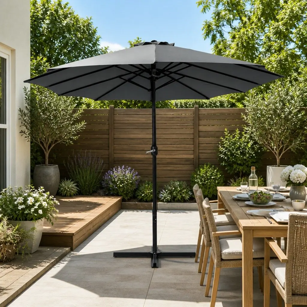 Outdoor Umbrella for Garden Patio Beach 4.57m Charcoal Dodecagon Canopy