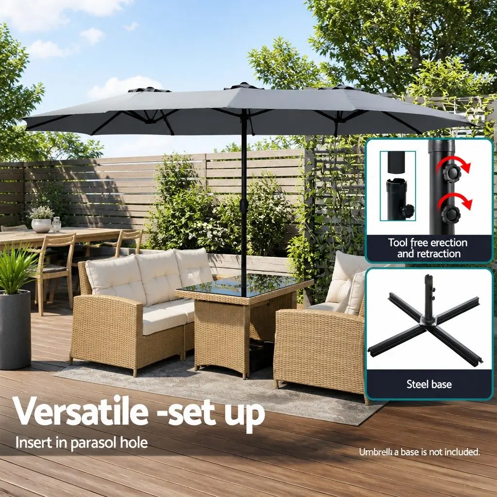 Outdoor Umbrella for Garden Patio Beach 4.57m Charcoal Dodecagon Canopy