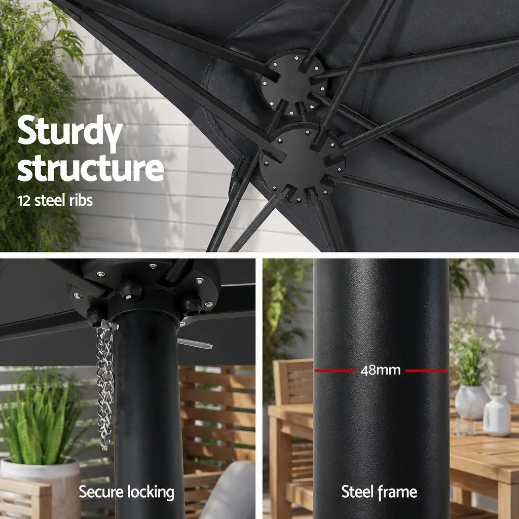 Outdoor Umbrella for Garden Patio Beach 4.57m Charcoal Dodecagon Canopy