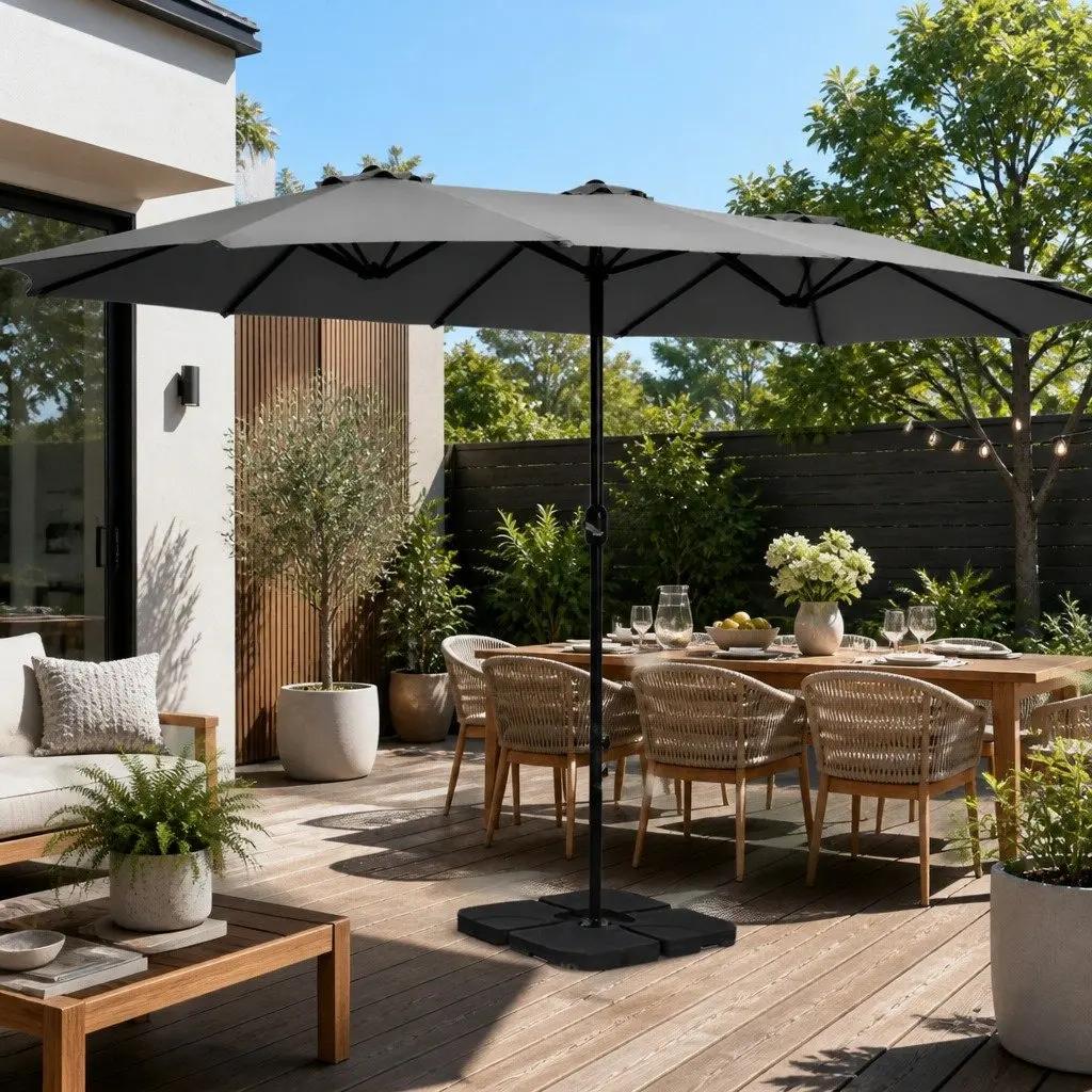 Outdoor Umbrella for Garden Patio Beach 4.57m Charcoal Dodecagon Canopy