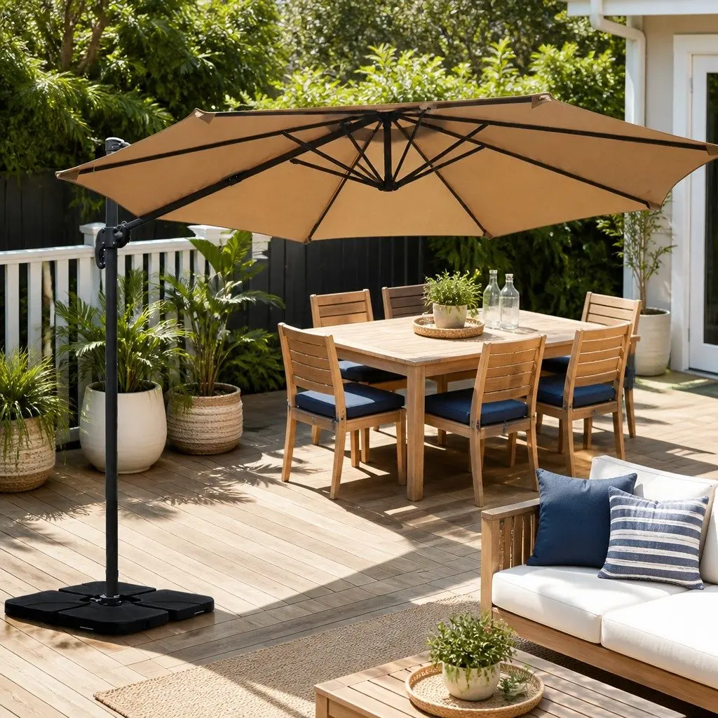 Outdoor Umbrella 3m Side Post Octagonal Beige for Garden Patio Beach