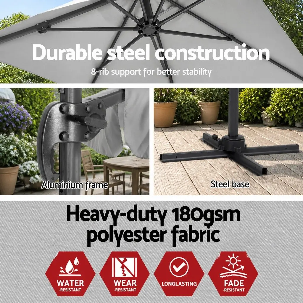 Outdoor Umbrella Garden 3m Octagonal Canopy Grey