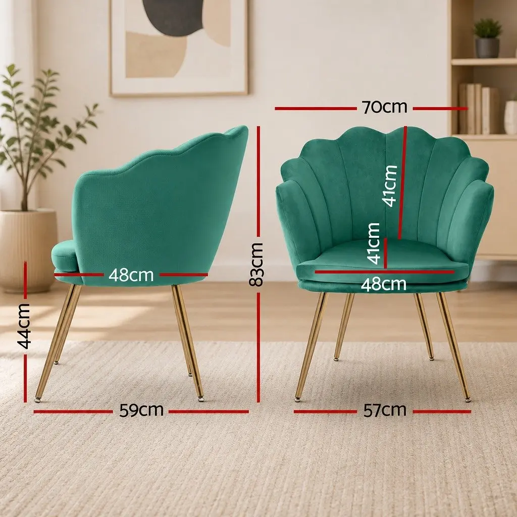 Green Velvet Armchair with Shell Back