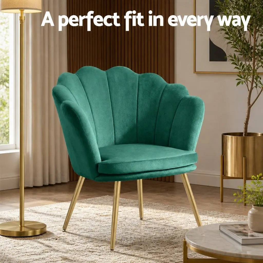 Green Velvet Armchair with Shell Back