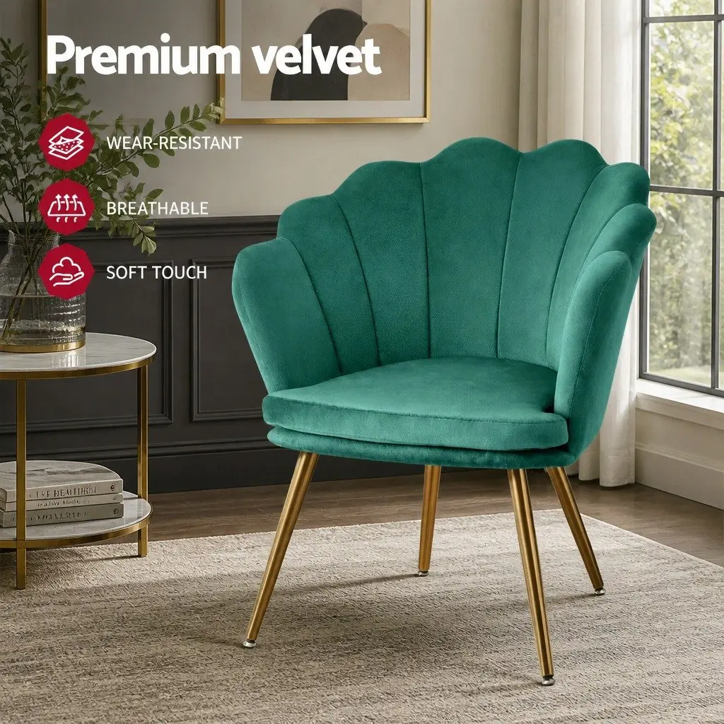 Green Velvet Armchair with Shell Back