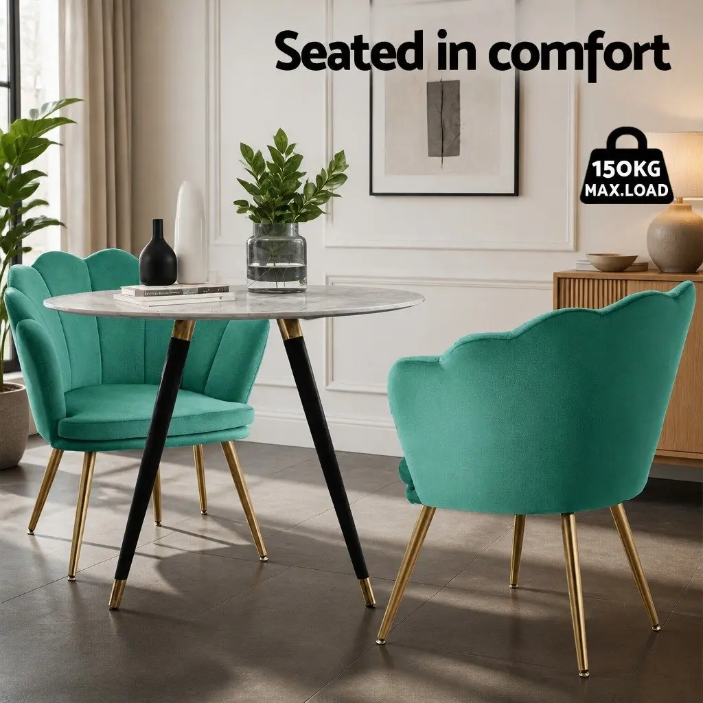 Green Velvet Armchair with Shell Back