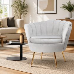 Armchair Velvet Grey Shell Back Design Accent Chair Lounge Seat Home Furniture