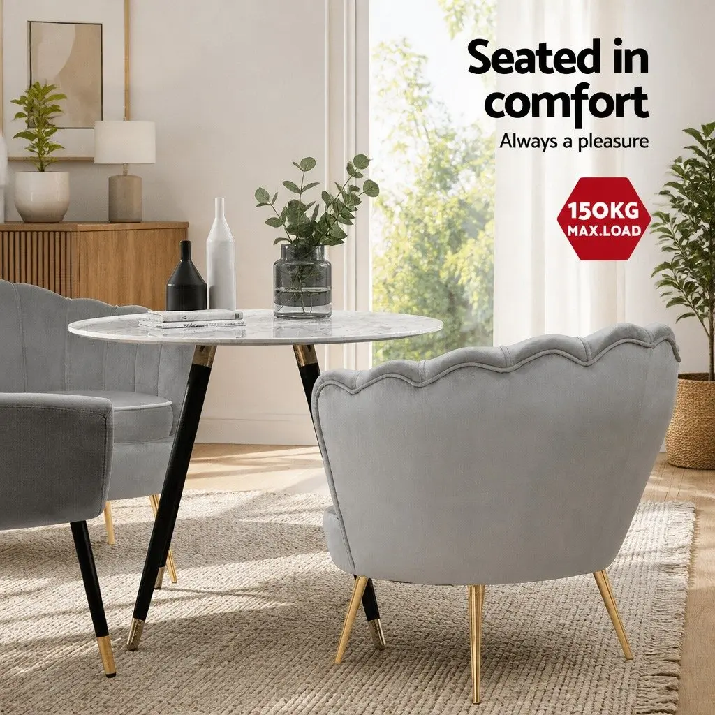 Armchair Velvet Grey Shell Back Design Accent Chair Lounge Seat Home Furniture