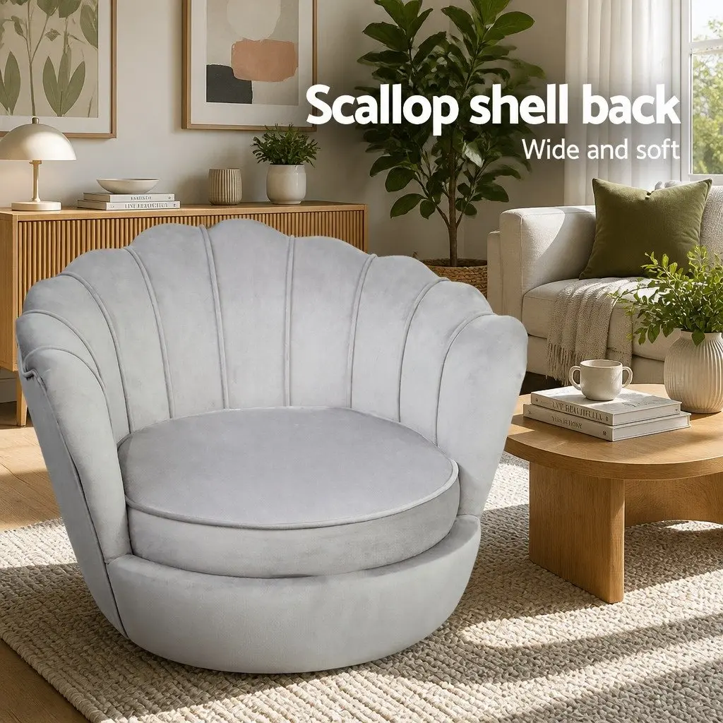 Armchair Velvet Grey Shell Back Design Accent Chair Lounge Seat Home Furniture