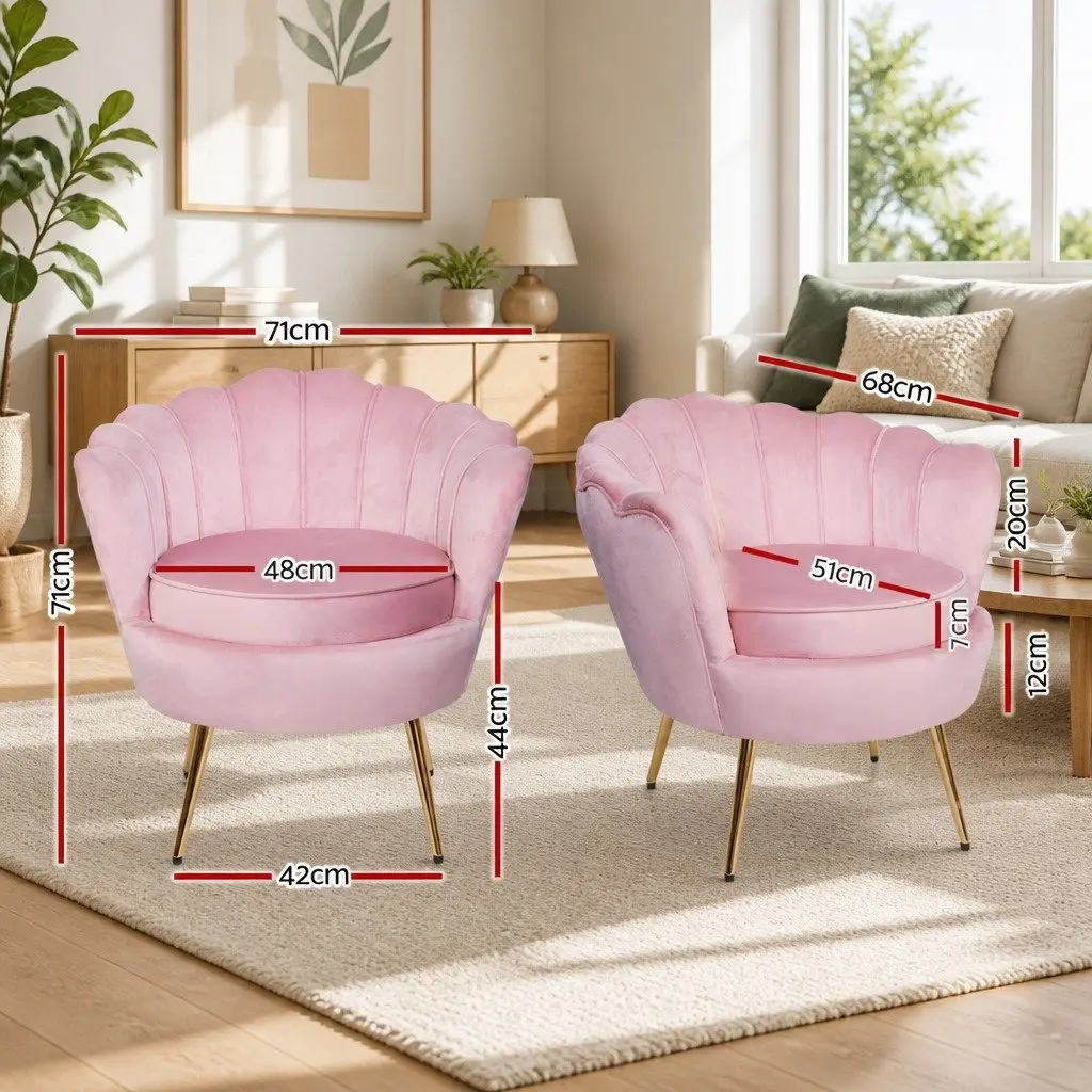 Pink Velvet Shell Back Accent Chair
