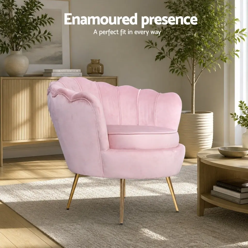 Pink Velvet Shell Back Accent Chair