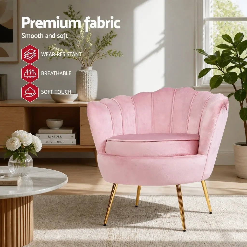 Pink Velvet Shell Back Accent Chair