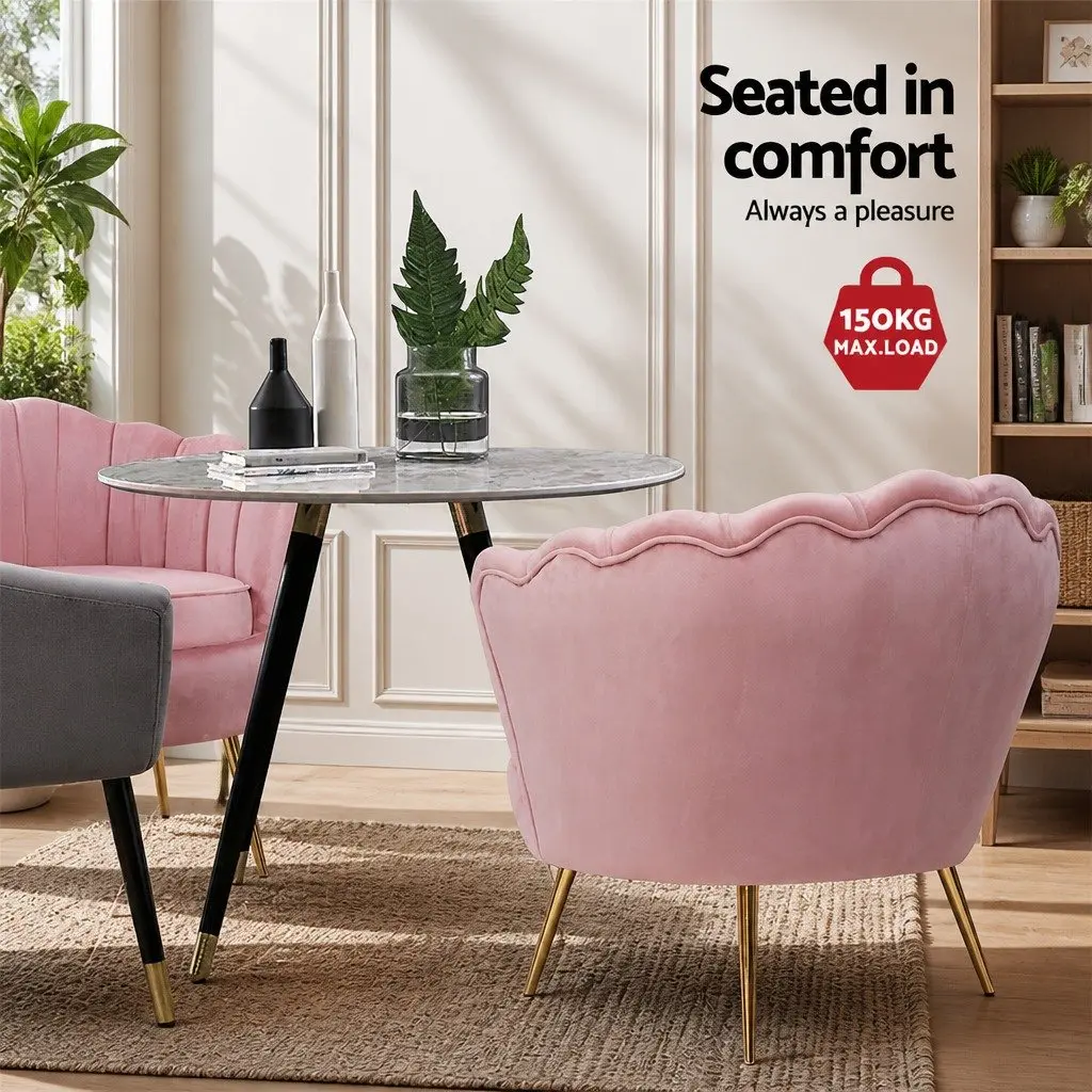 Pink Velvet Shell Back Accent Chair