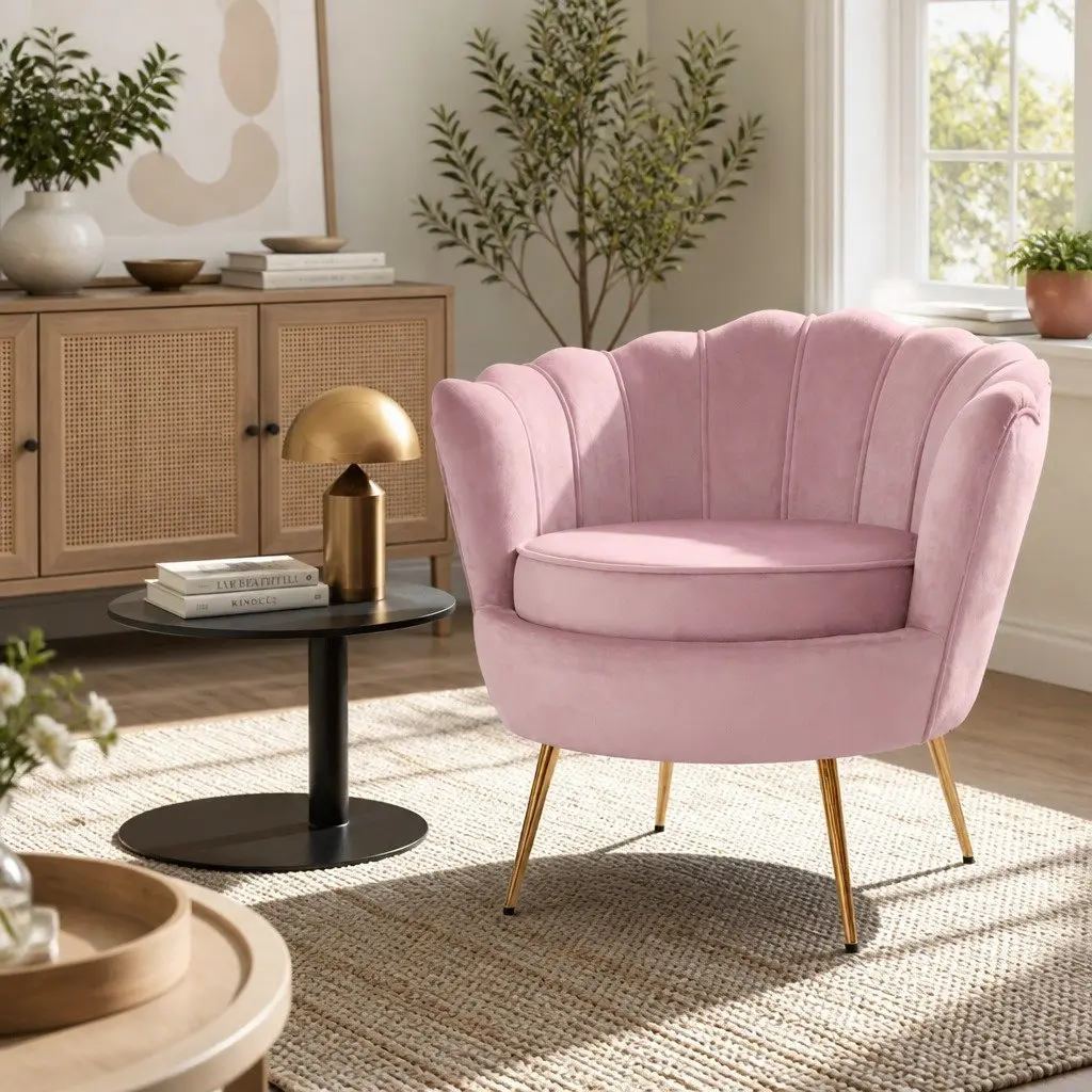 Pink Velvet Shell Back Accent Chair