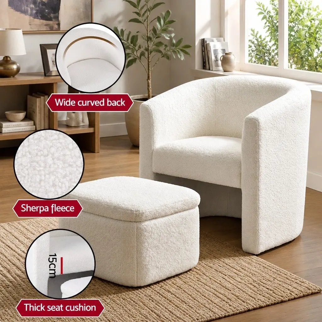 Accent Armchair with Ottoman Storage for Living Room Bedroom White