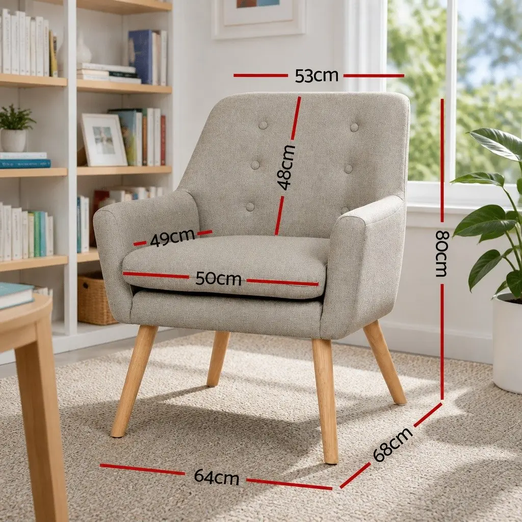 Armchair Lounge Chair Accent Tub Chair Beige Upholstered Seating Furniture Set