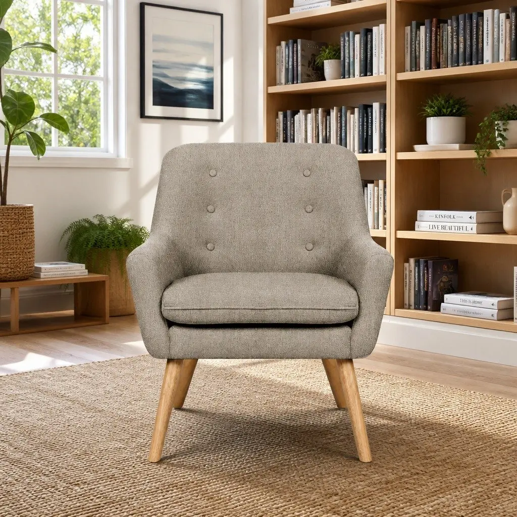 Armchair Lounge Chair Accent Tub Chair Beige Upholstered Seating Furniture Set