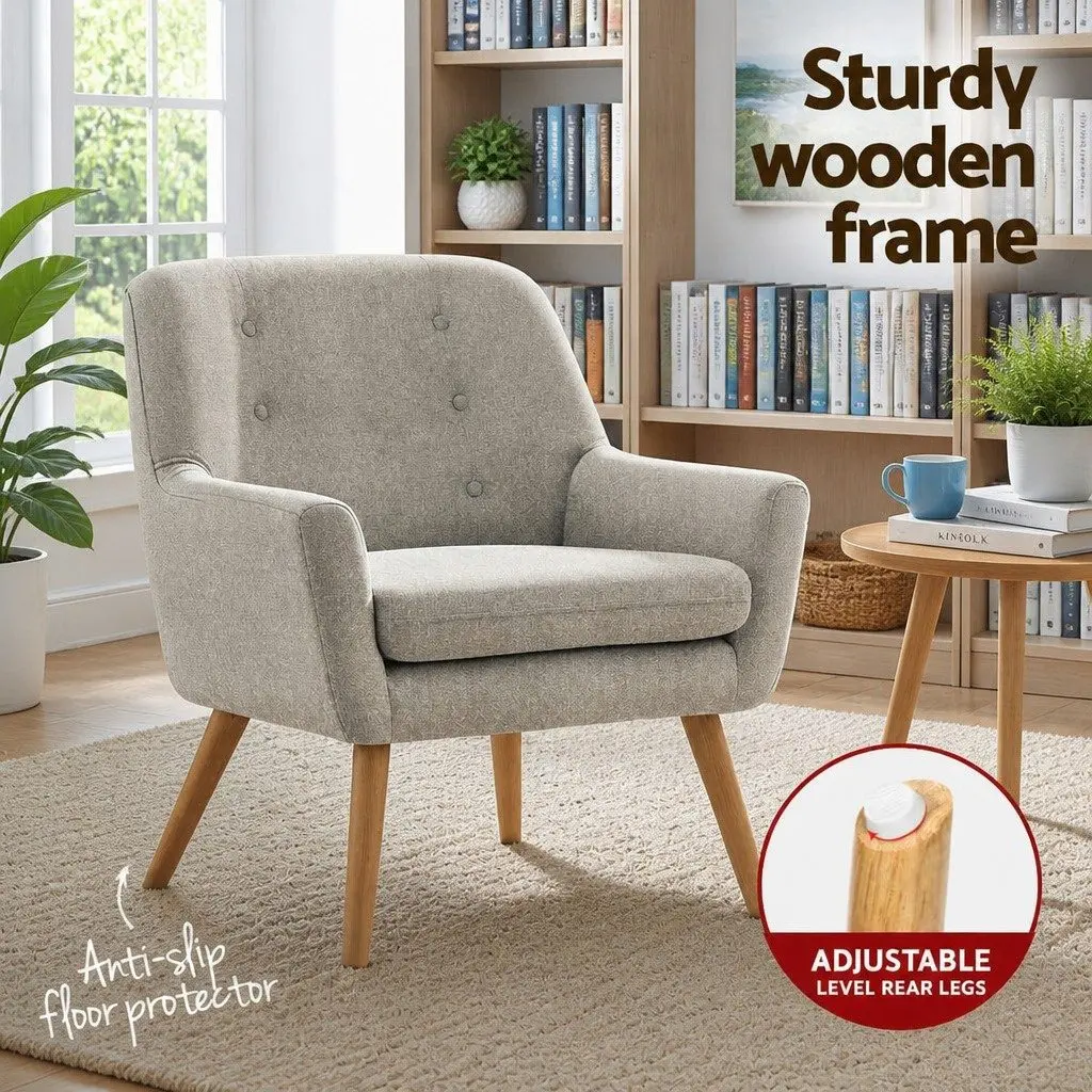 Armchair Lounge Chair Accent Tub Chair Beige Upholstered Seating Furniture Set