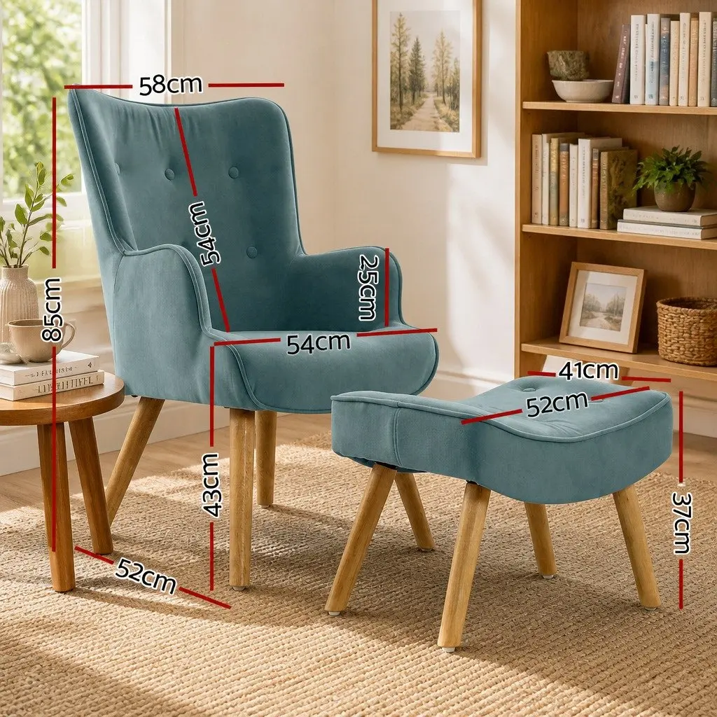 Armchair Set with Ottoman in Blue