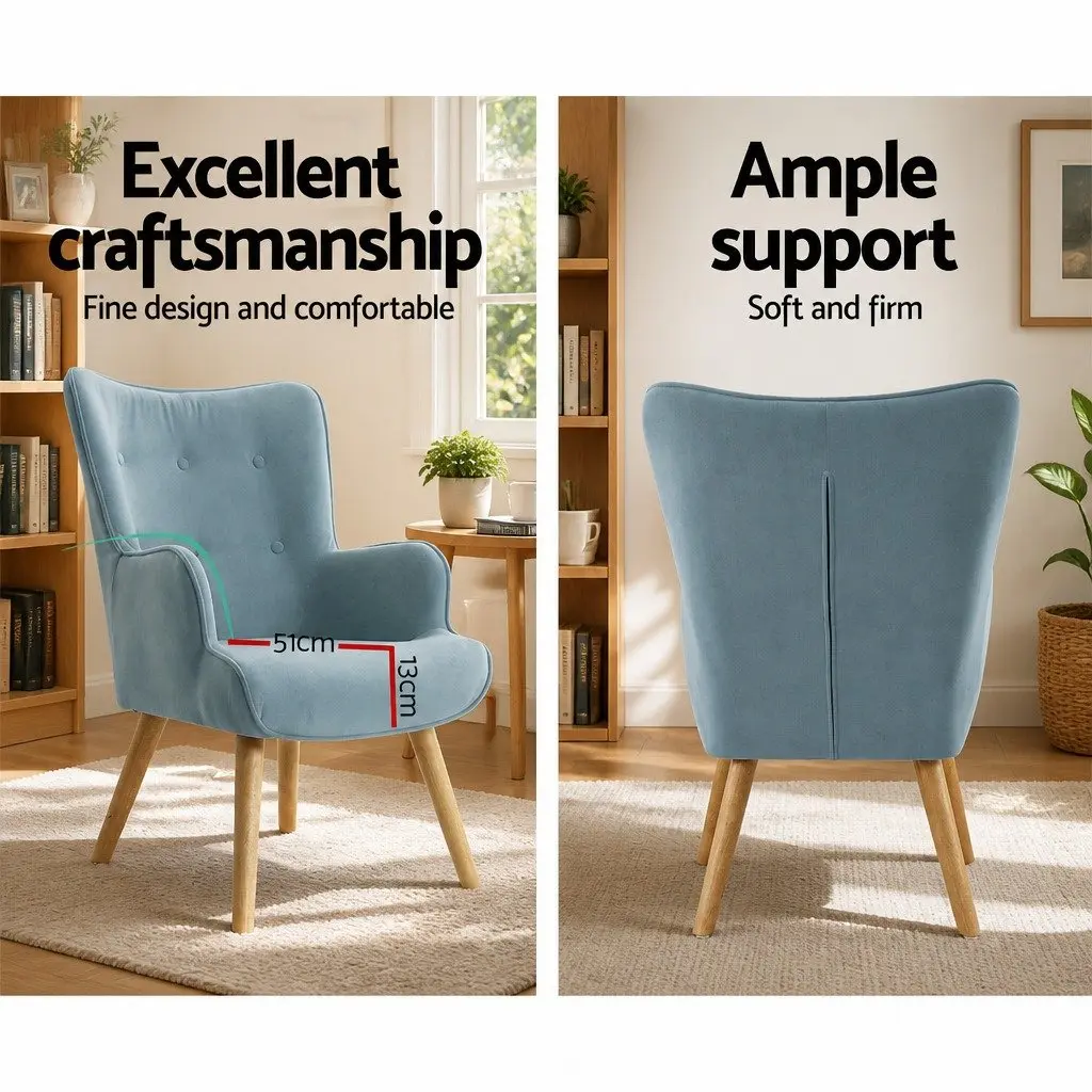 Armchair Set with Ottoman in Blue