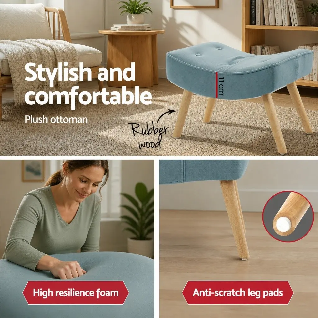 Armchair Set with Ottoman in Blue