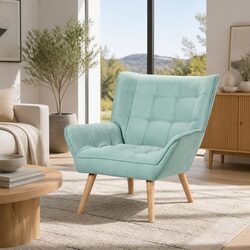 Faux Linen Blue Armchair with Metal Frame, 75cm Wide
