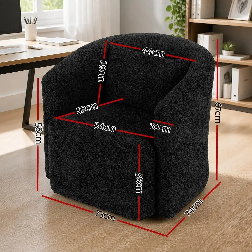 Round Swivel Armchair with Sherpa Fleece Upholstery Black Living Room Bedroom