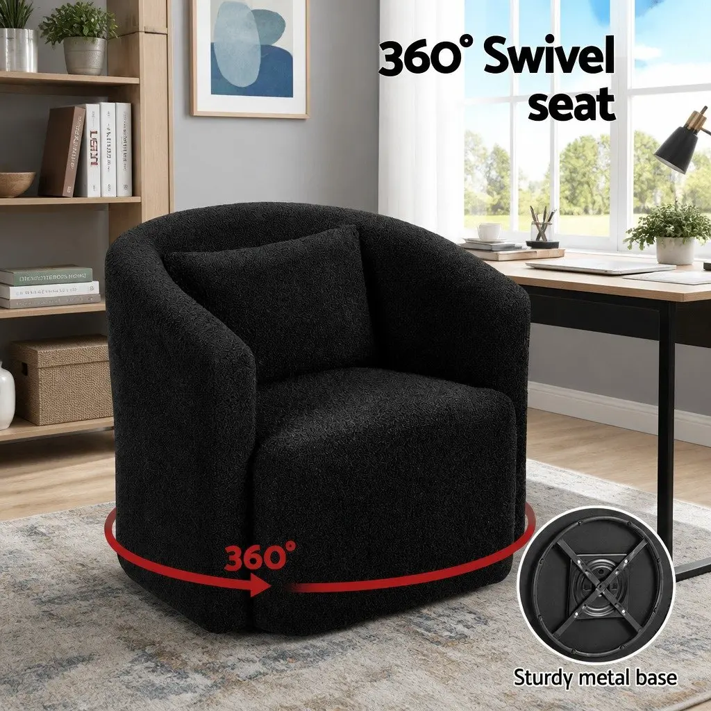 Round Swivel Armchair with Sherpa Fleece Upholstery Black Living Room Bedroom