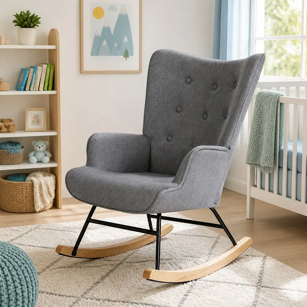 Armchair Nursing Chair Linen Fabric Grey Lounge Seat