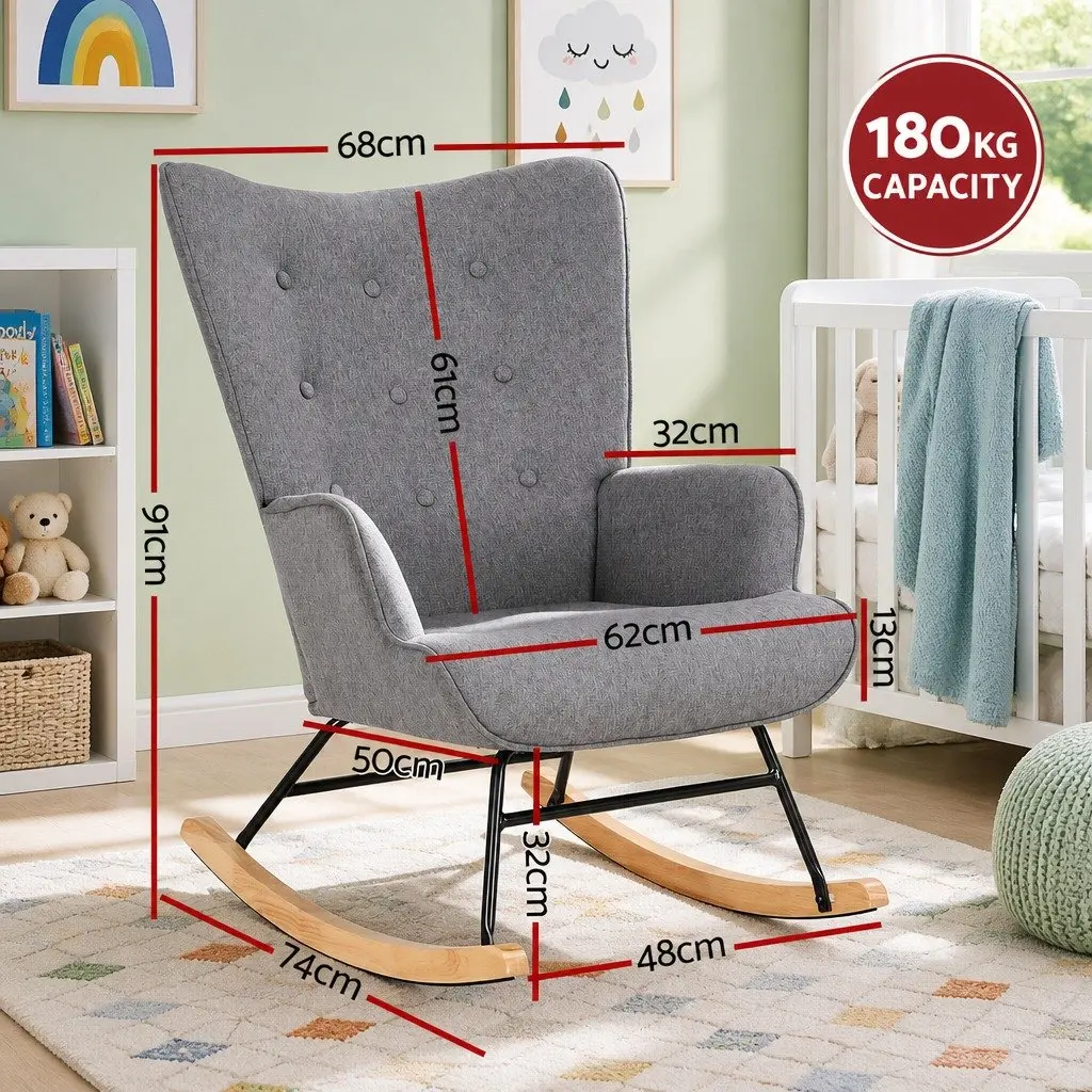 Armchair Nursing Chair Linen Fabric Grey Lounge Seat